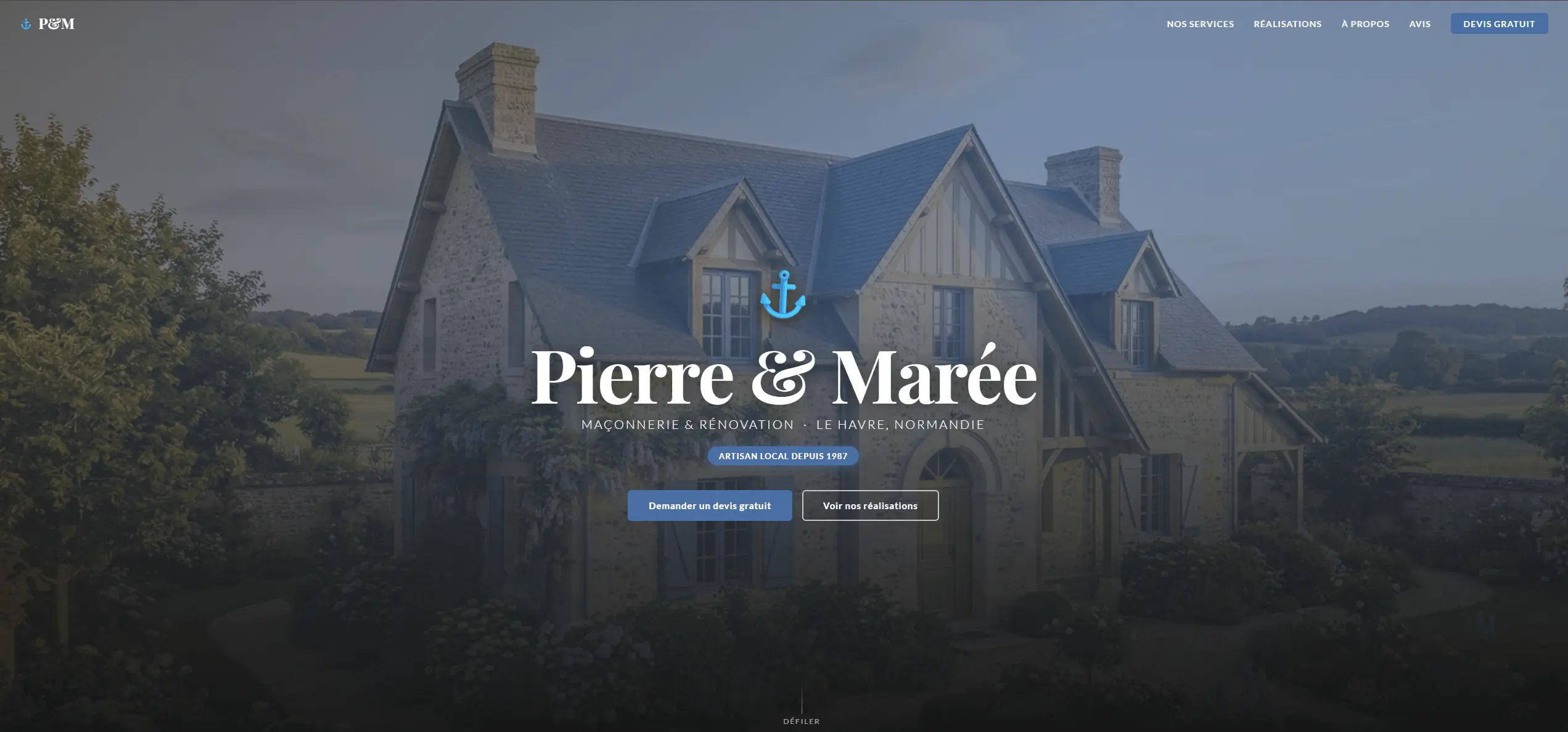 Site vitrine artisan maçon Pierre et Marée Normandie — Amodjo